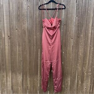 Endless Rose Satin Polka Dot Jumpsuit Rust Red Size S NWT